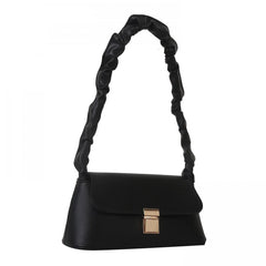Solid Baguette Bag with Ruched Strap