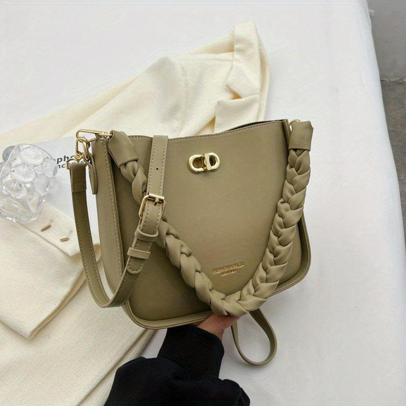 Braided Shoulder Bag PU Leather Large Capacity Crossbody Bag