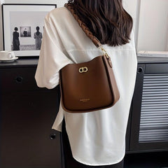 Braided Shoulder Bag PU Leather Large Capacity Crossbody Bag