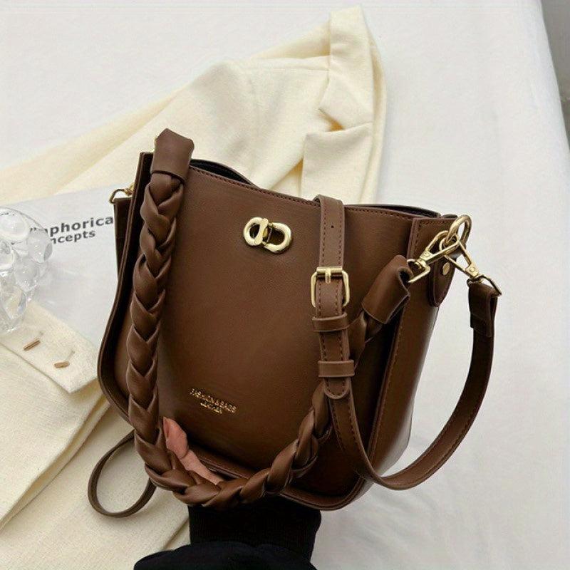 Braided Shoulder Bag PU Leather Large Capacity Crossbody Bag