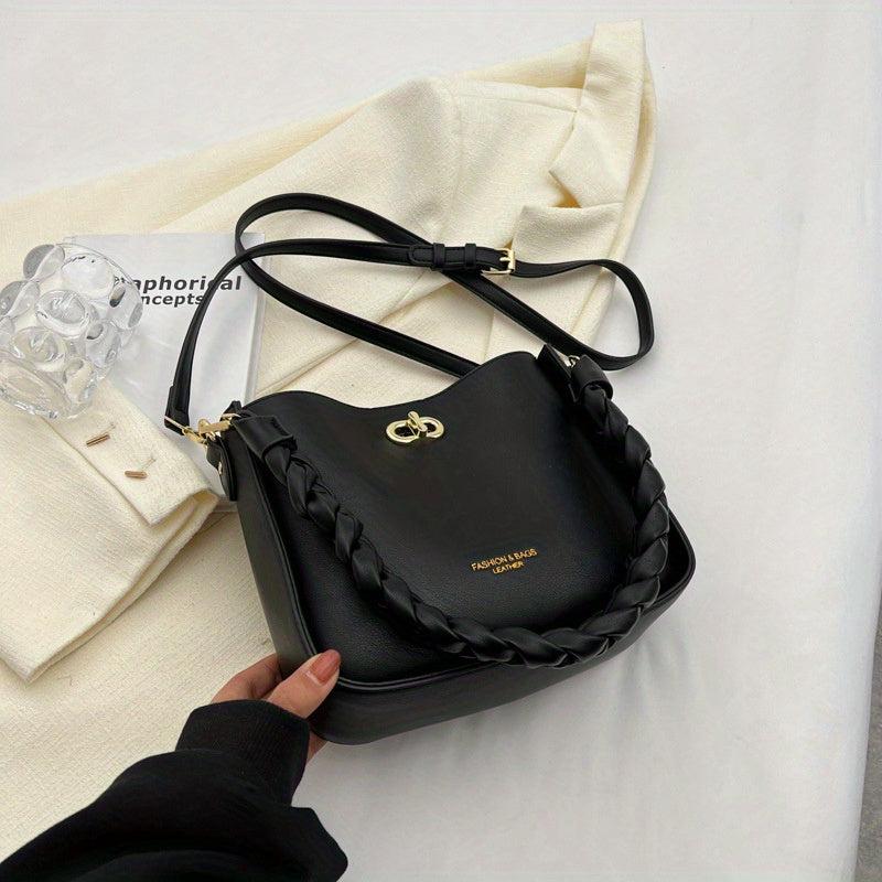 Braided Shoulder Bag PU Leather Large Capacity Crossbody Bag