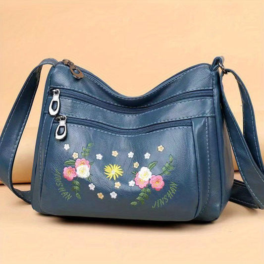 Flower Embroidery Crossbody Bag Women's Pocket Purse