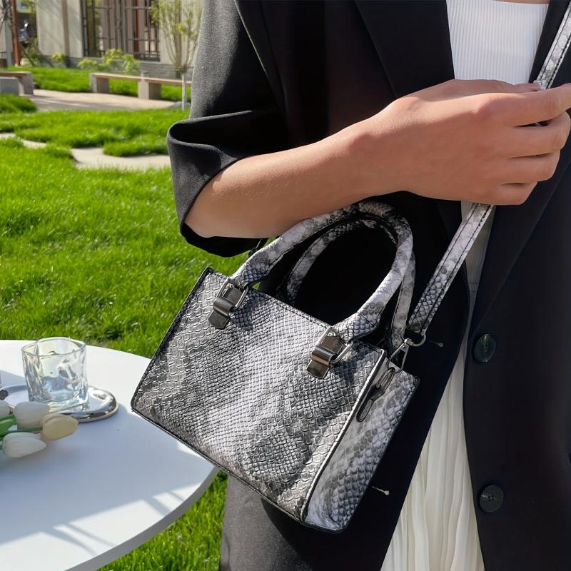 Snake Pattern Tote Bag Faux Leather Shoulder Bag