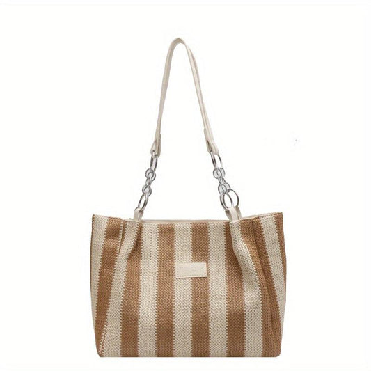 Large Capacity Striped Tote Bag for Work & School
