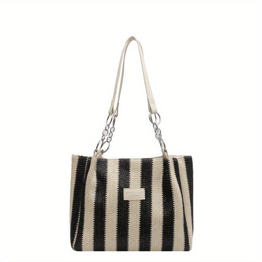 Large Capacity Striped Tote Bag for Work & School