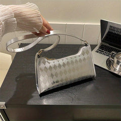 Argyle Pattern Baguette Bag Underarm All Match Zipper Bag