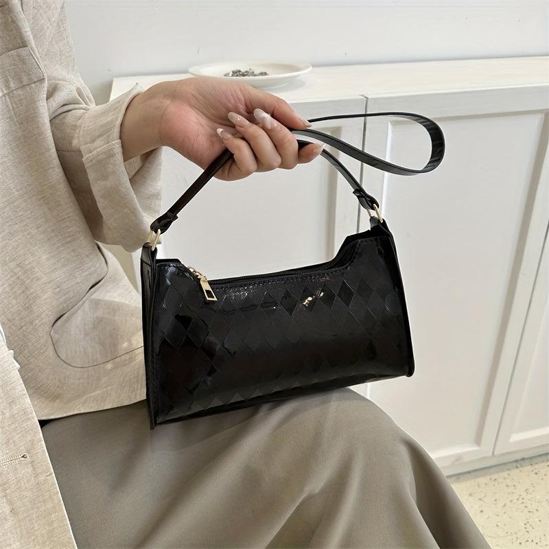 Argyle Pattern Baguette Bag Underarm All Match Zipper Bag