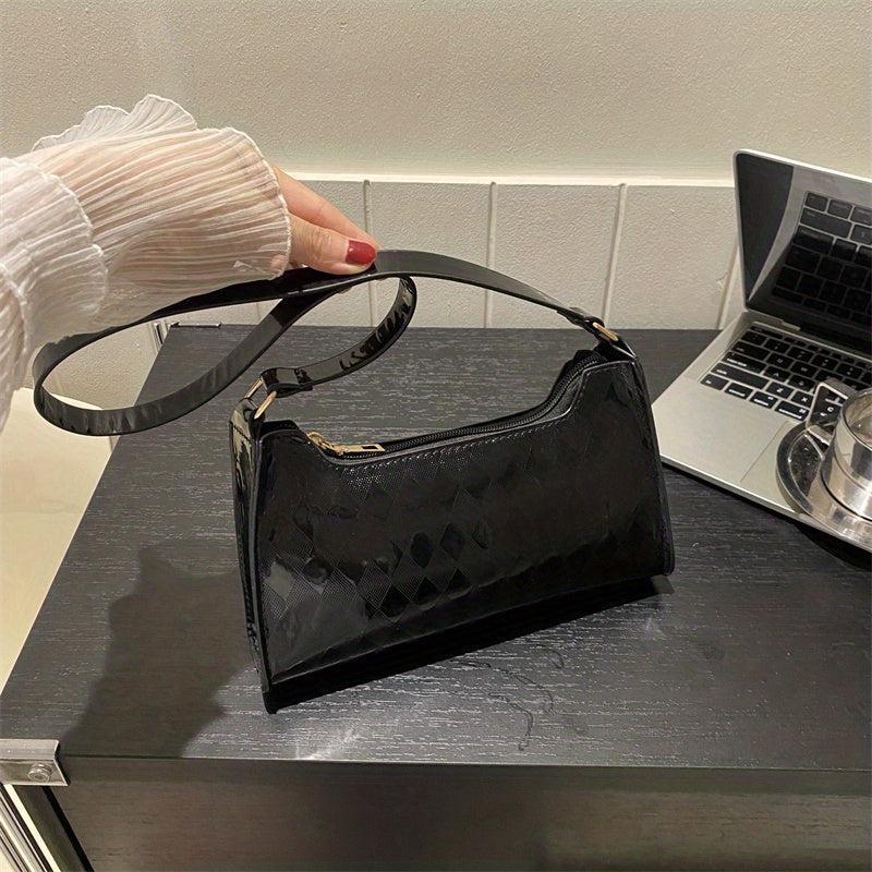 Argyle Pattern Baguette Bag Underarm All Match Zipper Bag