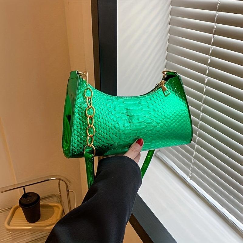 Glossy Crocodile Pattern Underarm Bag