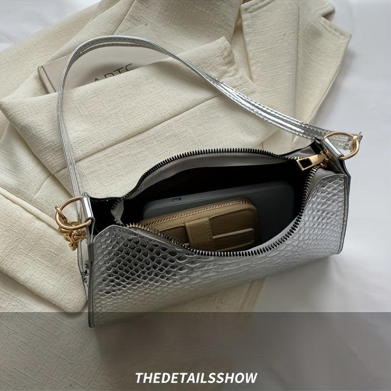 Glossy Crocodile Pattern Underarm Bag