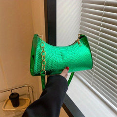 Glossy Crocodile Pattern Underarm Bag