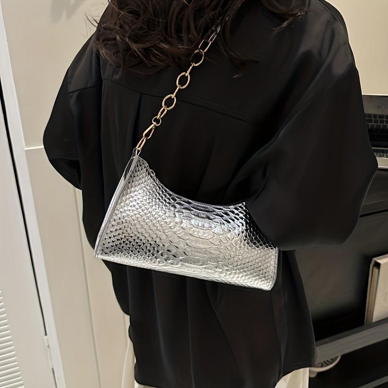 Glossy Crocodile Pattern Underarm Bag