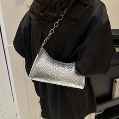 Glossy Crocodile Pattern Underarm Bag