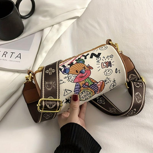 Graffiti Style Boston Bag Cartoon Crossbody Purse