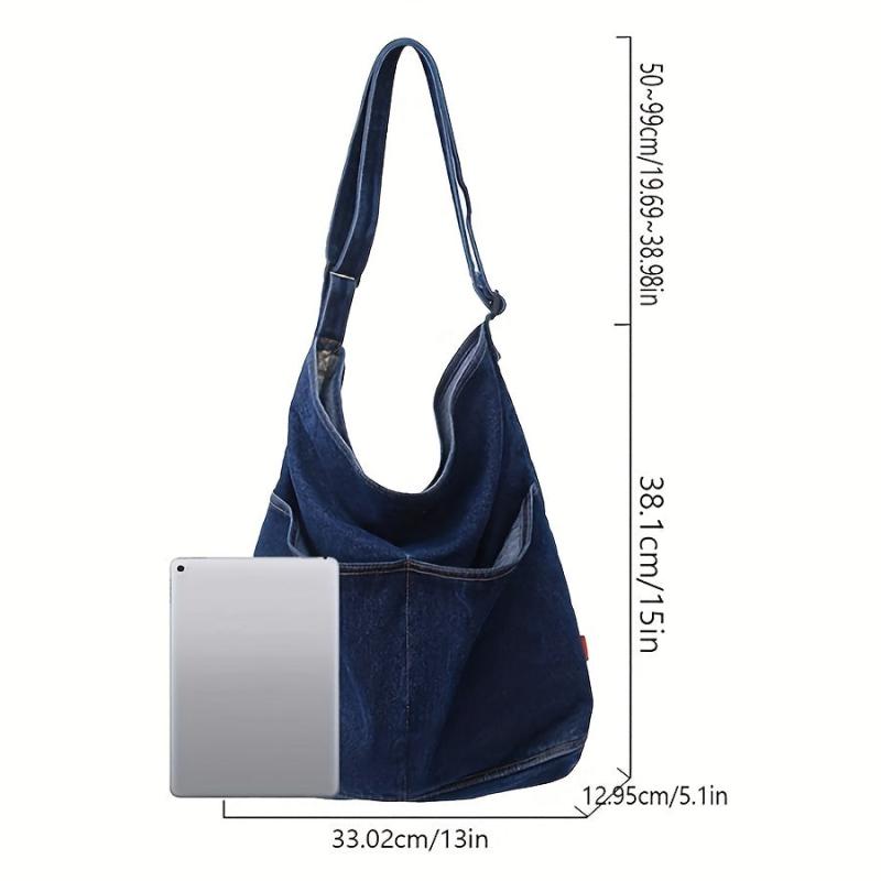 Retro Large Capacity Tote Hobo Bag Denim Lightweight Shoulder Shopping Bag