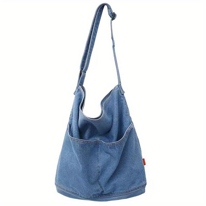 Retro Large Capacity Tote Hobo Bag Denim Lightweight Shoulder Shopping Bag
