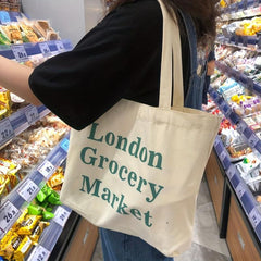 Canvas Snap Button Shopping Bag Large Capacity Tote Bag