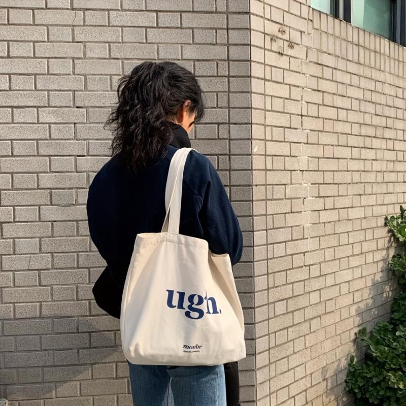 Canvas Snap Button Shopping Bag Large Capacity Tote Bag