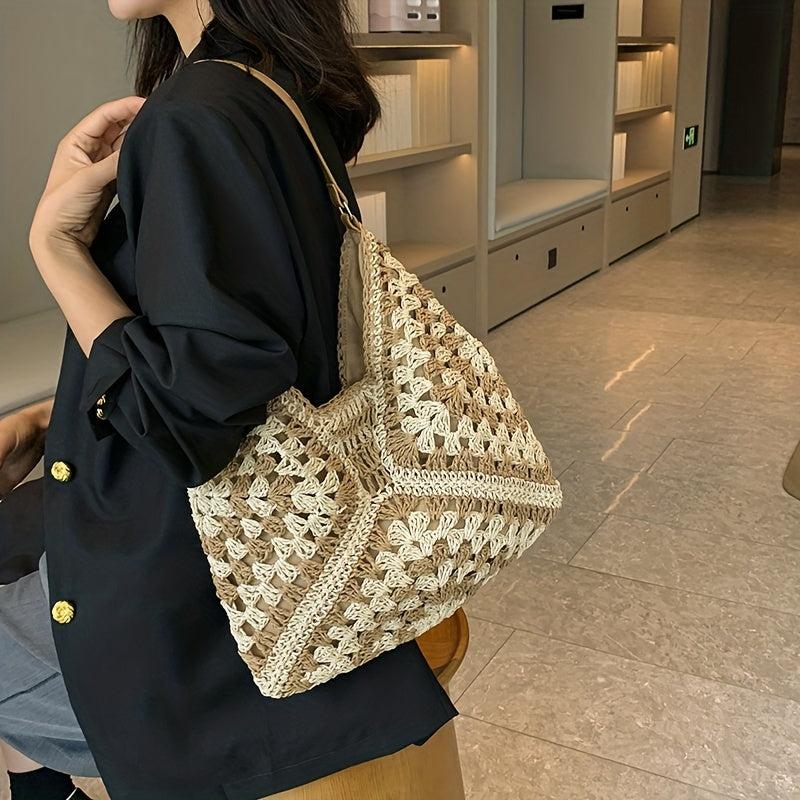 Hollow Summer Beach Hobo Bag Straw Woven Large Shoulder Bag