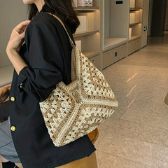 Hollow Summer Beach Hobo Bag Straw Woven Large Shoulder Bag