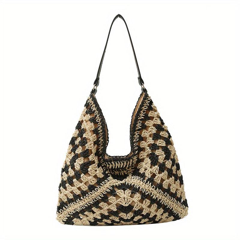 Hollow Summer Beach Hobo Bag Straw Woven Large Shoulder Bag