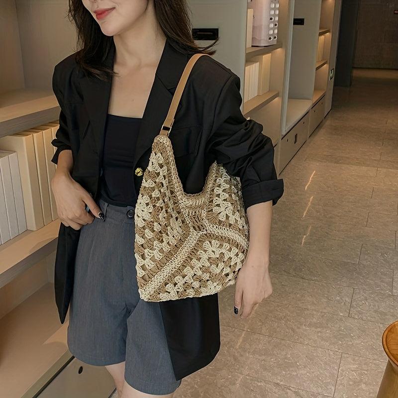 Hollow Summer Beach Hobo Bag Straw Woven Large Shoulder Bag