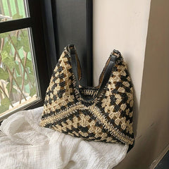 Hollow Summer Beach Hobo Bag Straw Woven Large Shoulder Bag