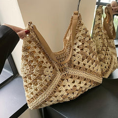 Hollow Summer Beach Hobo Bag Straw Woven Large Shoulder Bag