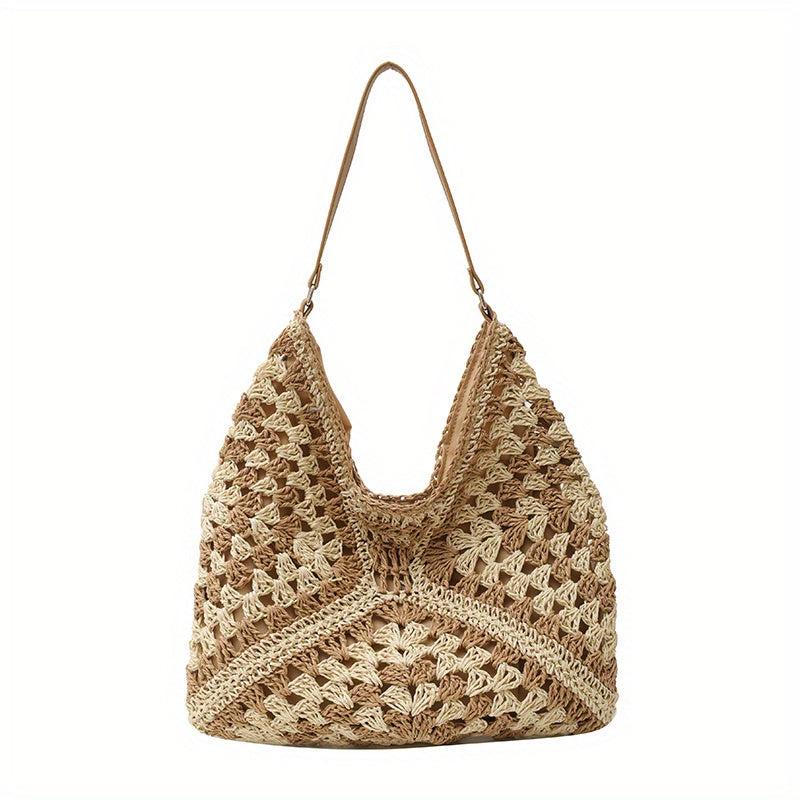 Hollow Summer Beach Hobo Bag Straw Woven Large Shoulder Bag
