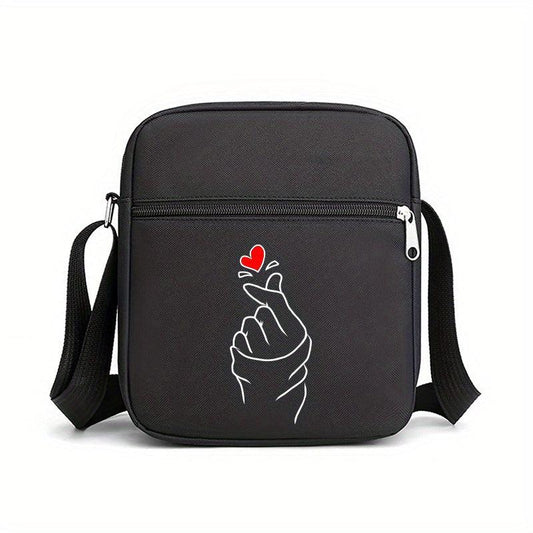Heart Print Crossbody Bag Nylon Square Purse Casual Shoulder Bag