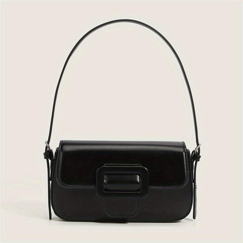 Minimalist Baguette Bag Buckle Flap Purse Solid Shoulder Bag