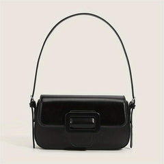 Minimalist Baguette Bag Buckle Flap Purse Solid Shoulder Bag