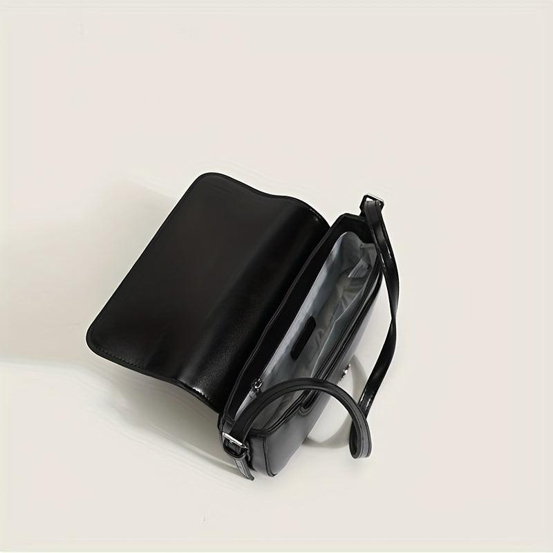 Minimalist Baguette Bag Buckle Flap Purse Solid Shoulder Bag