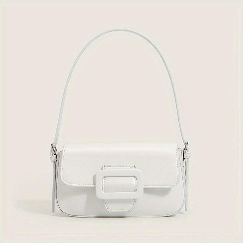 Minimalist Baguette Bag Buckle Flap Purse Solid Shoulder Bag