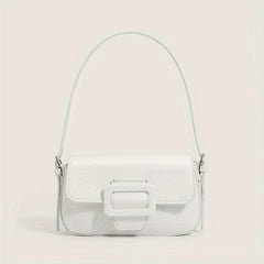 Minimalist Baguette Bag Buckle Flap Purse Solid Shoulder Bag