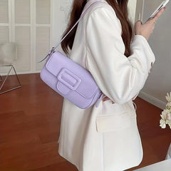Minimalist Baguette Bag Buckle Flap Purse Solid Shoulder Bag