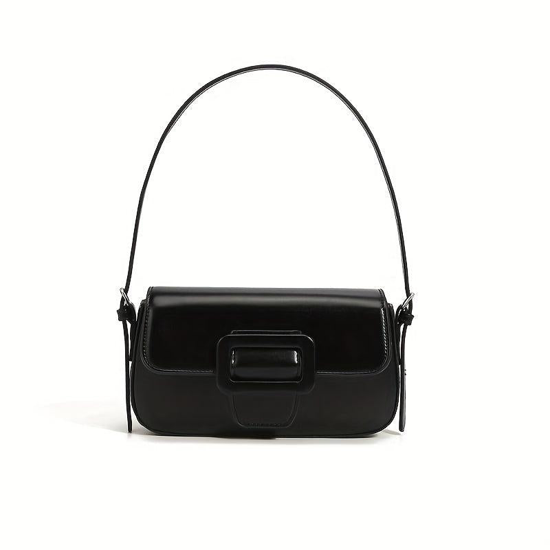Minimalist Baguette Bag Buckle Flap Purse Solid Shoulder Bag
