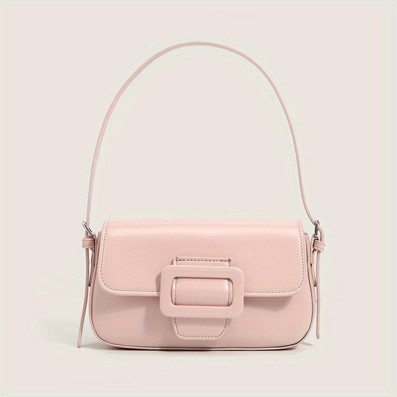 Minimalist Baguette Bag Buckle Flap Purse Solid Shoulder Bag