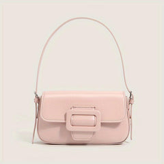 Minimalist Baguette Bag Buckle Flap Purse Solid Shoulder Bag