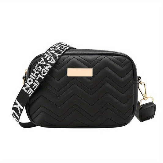 Wide Strap Cube Crossbody Bag Textured Classic Shoulder Bag