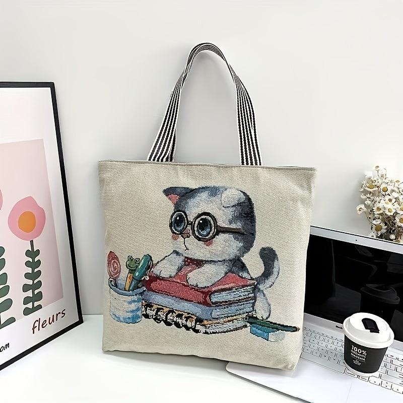 Cute Cartoon Cat Shoulder Bag Zipper Shopping Handbag