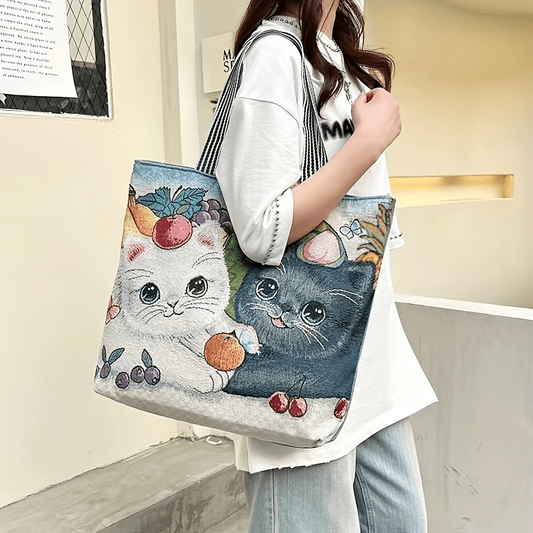 Cute Cartoon Cat Shoulder Bag Zipper Shopping Handbag