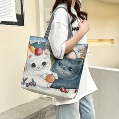 Cute Cartoon Cat Shoulder Bag Zipper Shopping Handbag