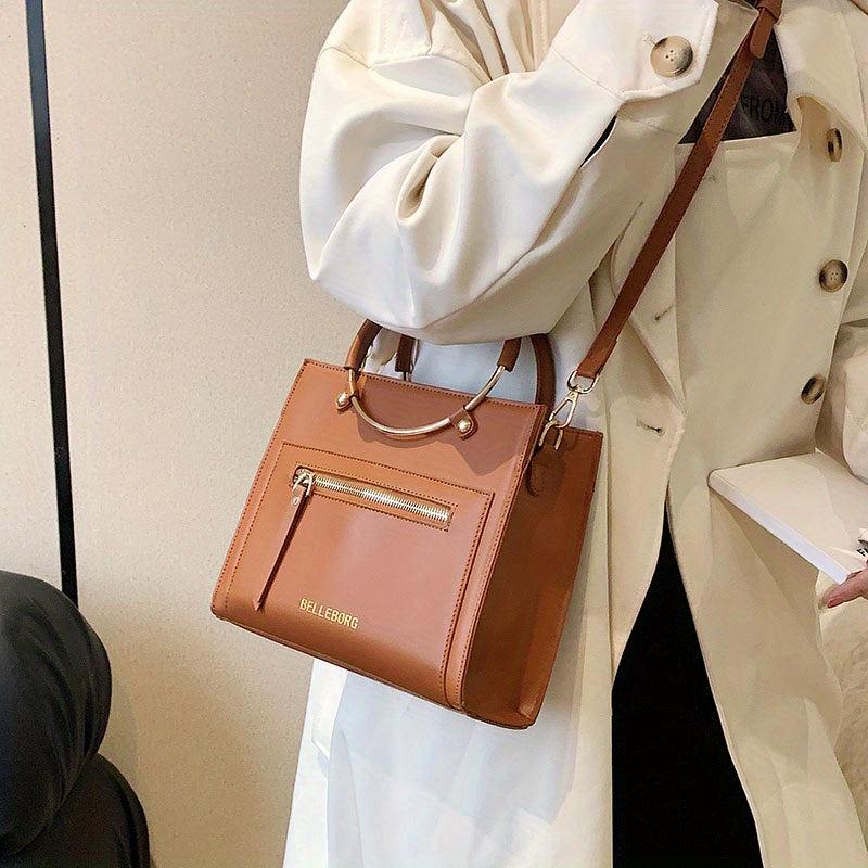 Fashion Tote Bag Women's Zipper Handbag PU Leather Crossbody Bag