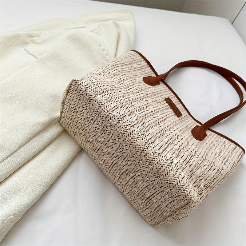Straw Woven Tote Bag Summer Beach Shoulder Bag