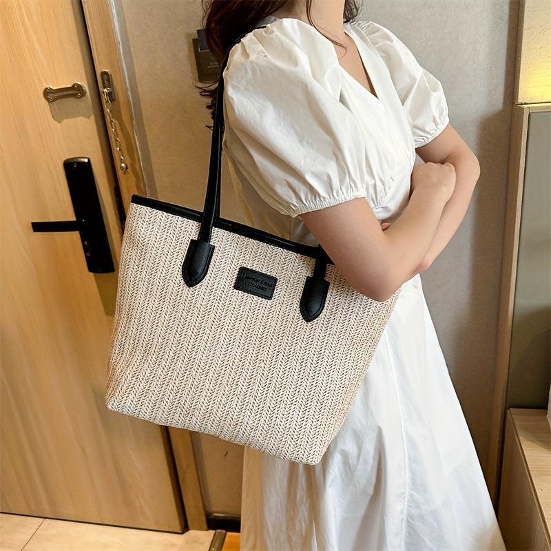 Straw Woven Tote Bag Summer Beach Shoulder Bag