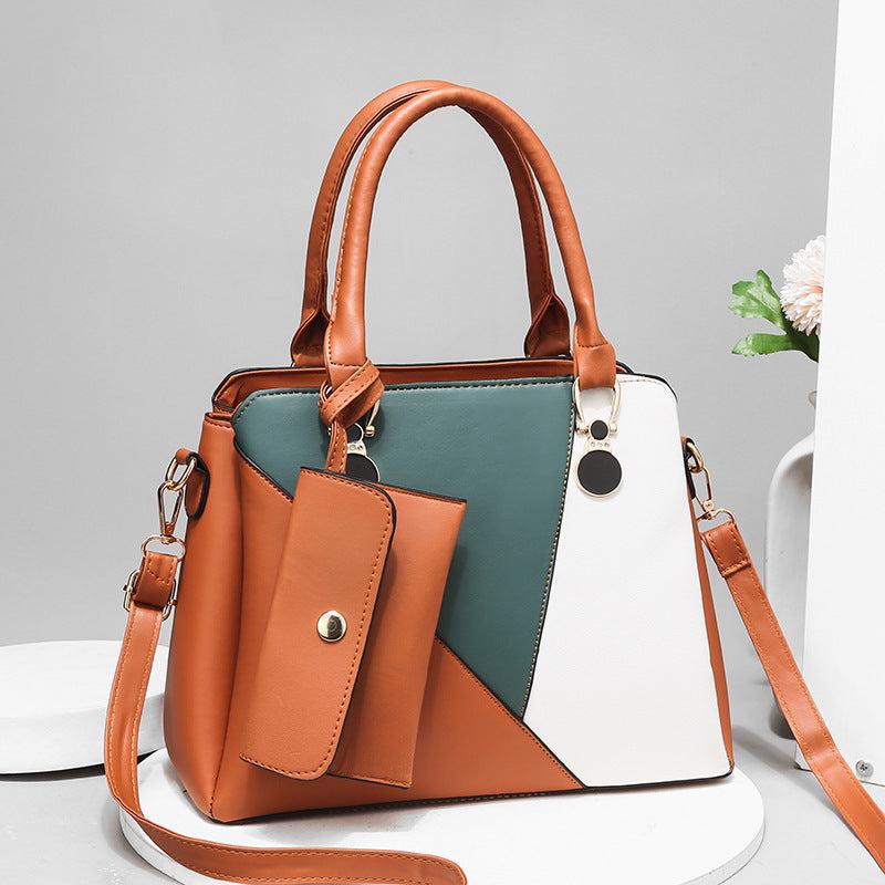 Colorblock Stitching Tote Bag Set with Coin Purse