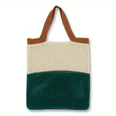 Colorblock Crochet Handbag Lightweight Versatile Shopping Bag