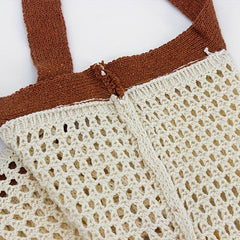 Colorblock Crochet Handbag Lightweight Versatile Shopping Bag