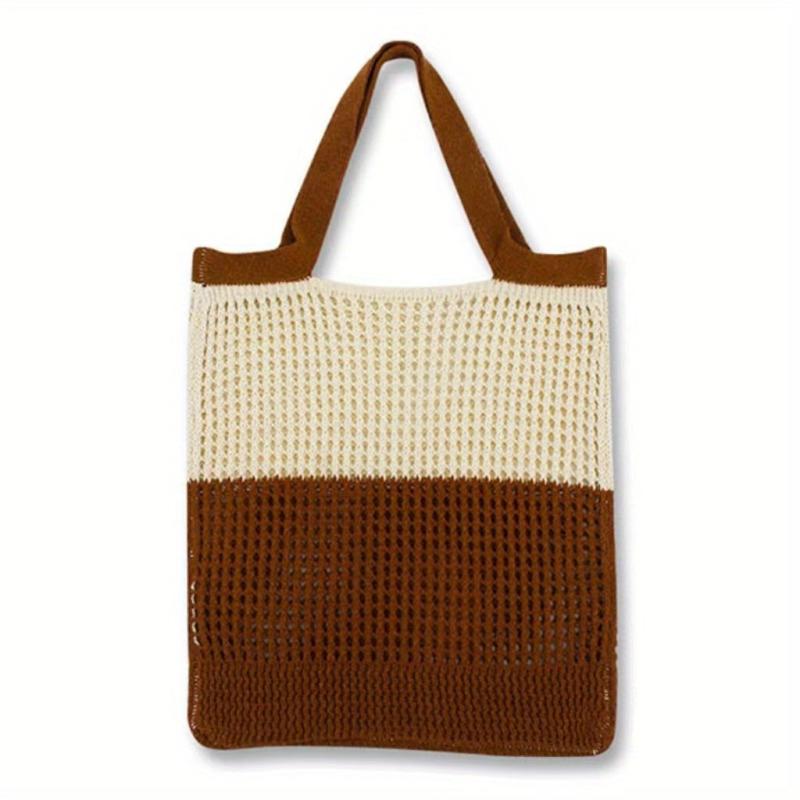 Colorblock Crochet Handbag Lightweight Versatile Shopping Bag